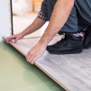 Piece by piece the engineered floor is installed under controlled environmental conditions