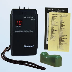 wood moisture meter with species card